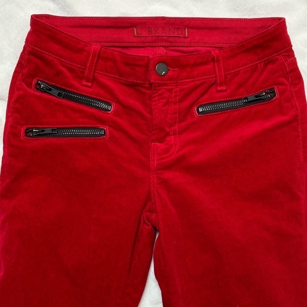 JBrand ZOEY Bright Red Velvety Corduroy Jeans “Great Red” Wash Zippered Pockets - Picture 2 of 14